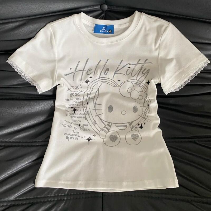 Street Summer Fashion - Camiseta de manga corta de encaje