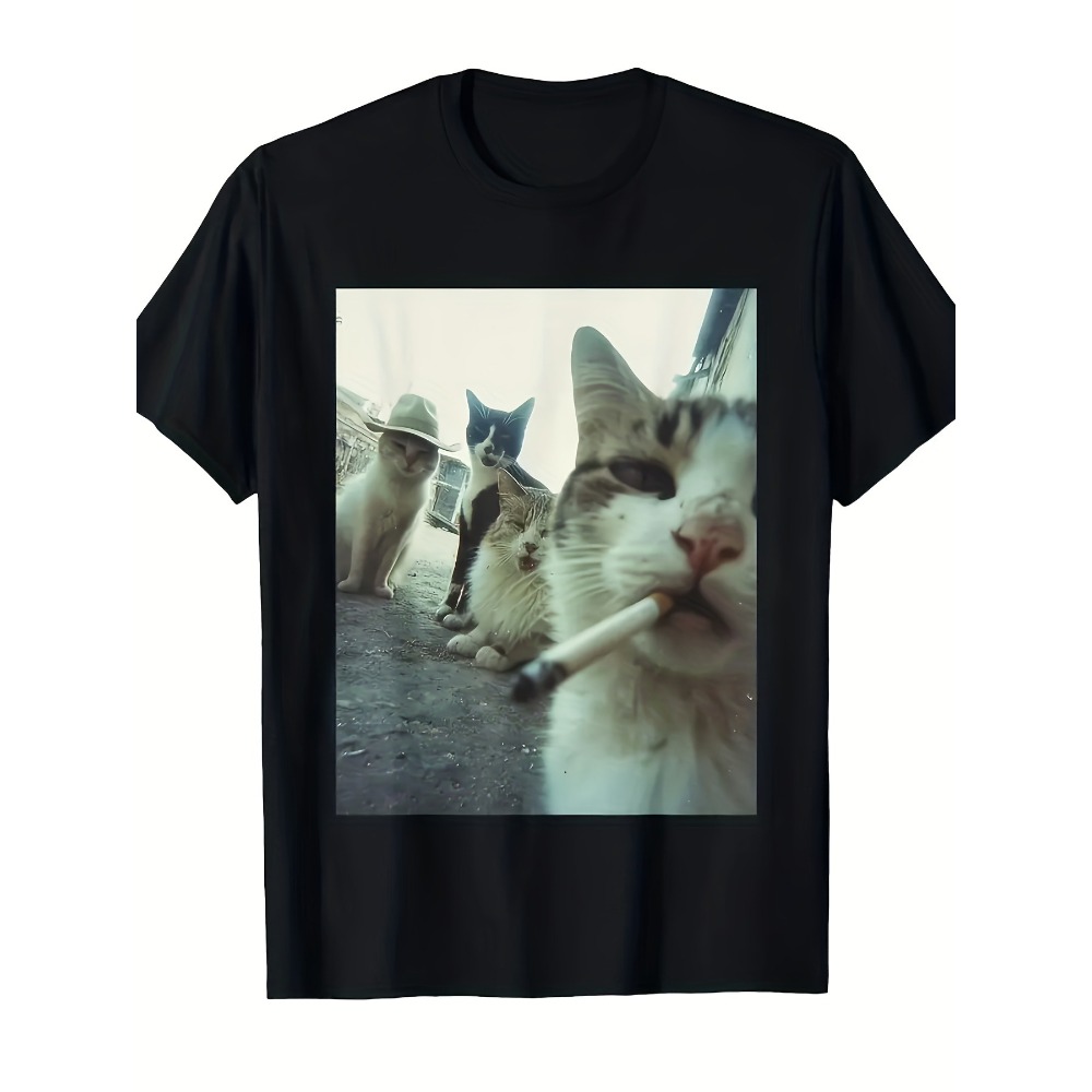 Street Fashion Logo - Camiseta de Gato Fumador, Camiseta Divertida