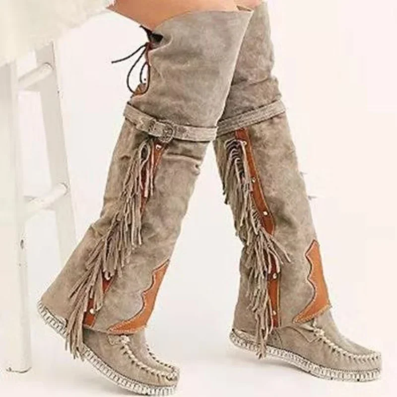 Street Fashion Girls - Botas bohemias hasta la rodilla para