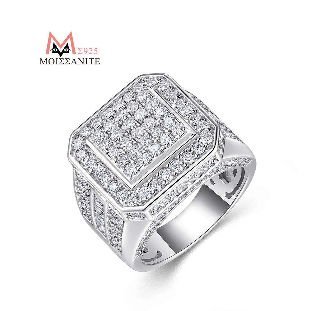 Street Fashion Rings - Anillo de moissanita completo JIUZUAN cuadrado