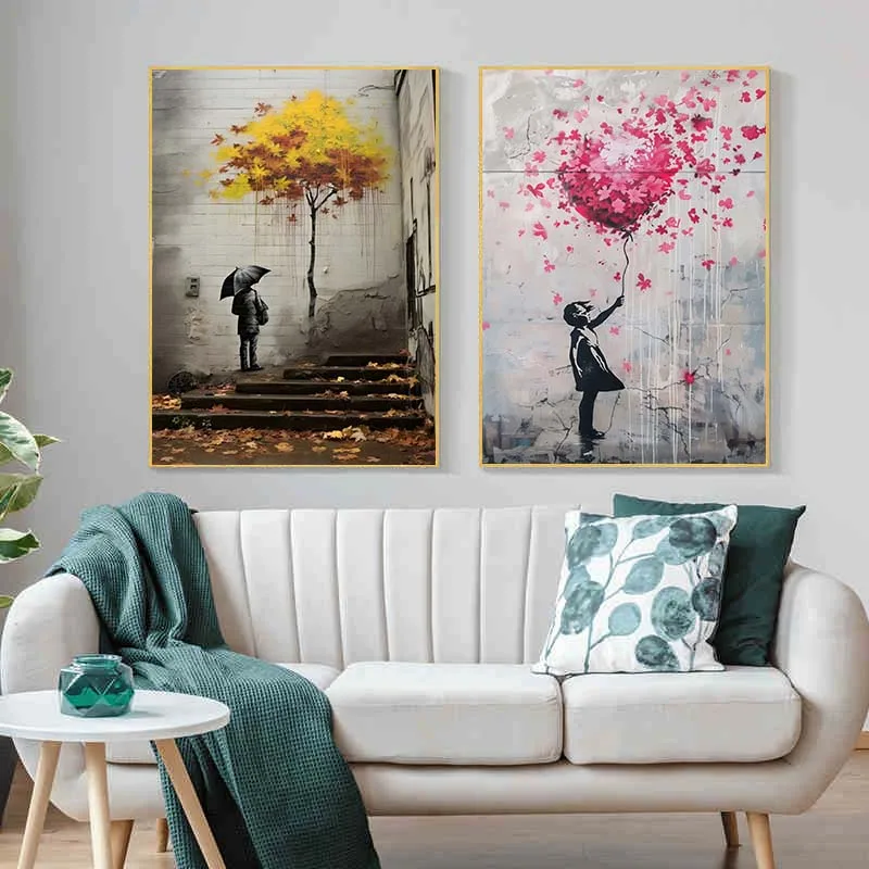 Banksy Graffiti niño niña con  - Street Fashion Poster reseña y precio